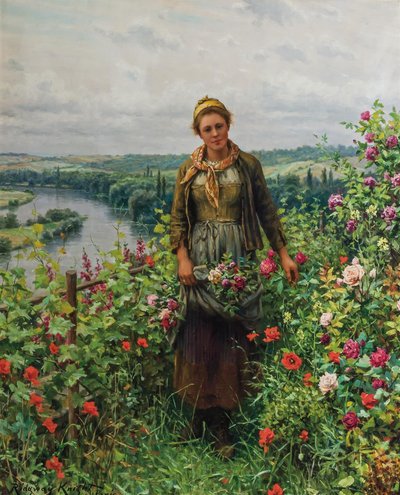 Eine Magd in ihrem Garten von Daniel Ridgway Knight